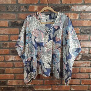 Ark & Co. Oversized Floral Print V-neck 1/4 Zip Poncho Feminine Boho Women's S